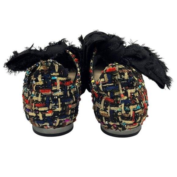 Zara Multicolor Tweed Pointed Flats Black Frayed Bow Women's Size EU 37/US 6.5 - Picture 4 of 16